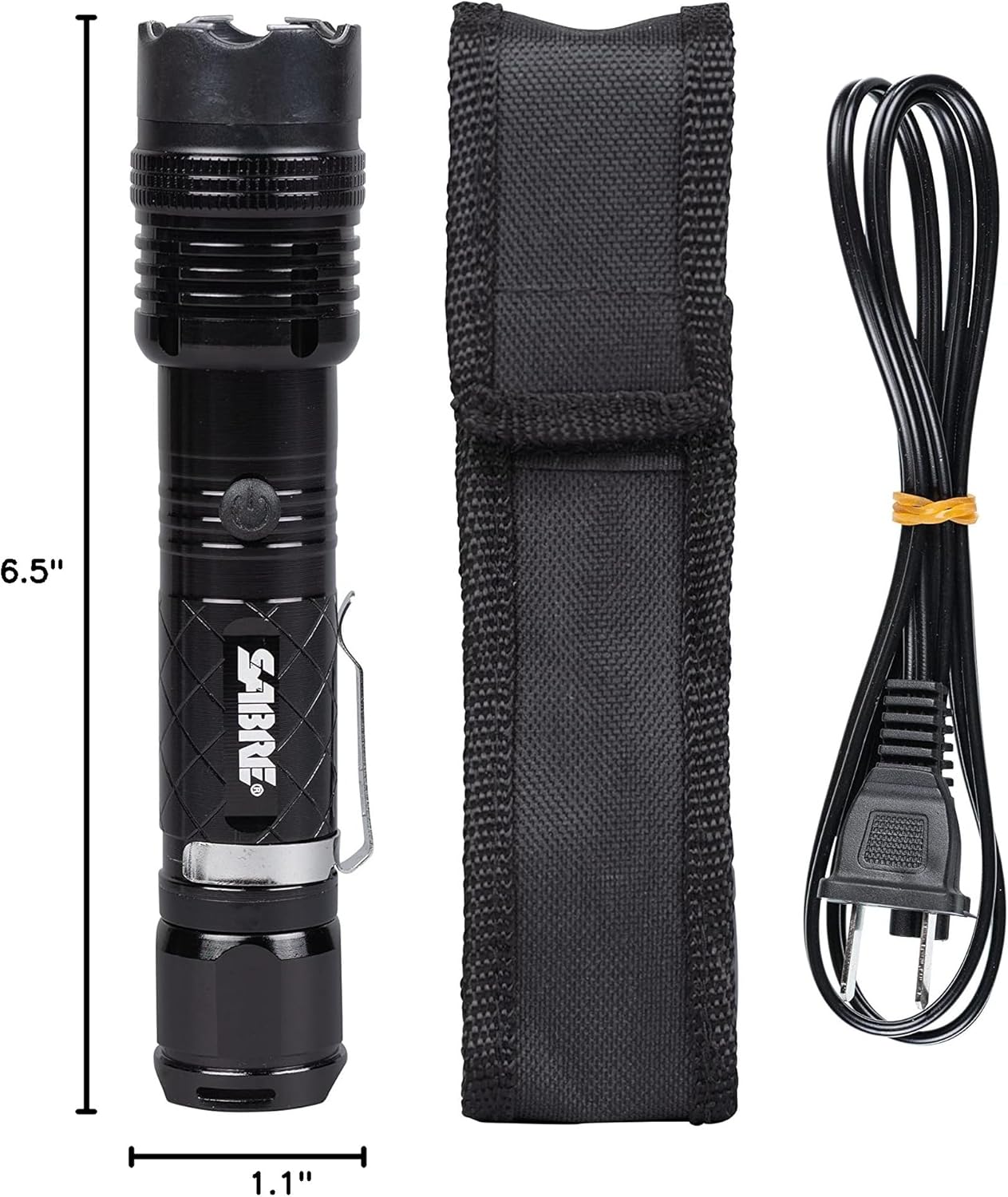 SABRE 2-in-1 Tactical Stun Gun with LED Flashlight, Self Defense Stun Gun with 2.517 µC Charge Produces Intolerable Pain, 130 Lumen LED Light, Safety Switch, Belt Holster, Rechargeable Battery