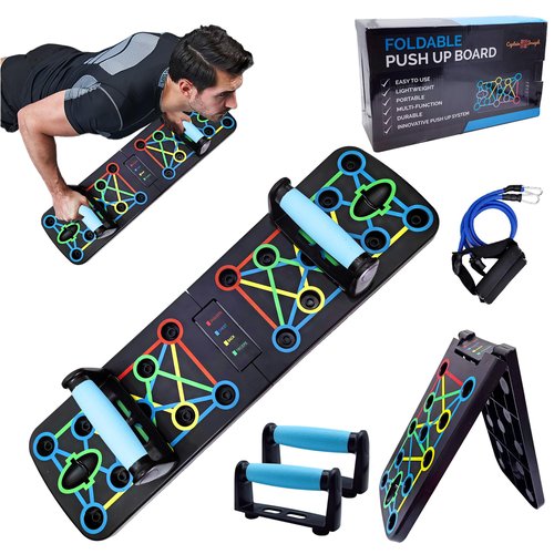 Captain Joseph Push Up Board - For Men and Women - 4 in 1 - Premium At Home Workout Equipment, Portable Gym, Calisthenics Equipment for Home - Includes Free Resistance Bands for Enhanced Workouts