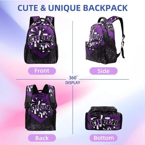 HJKLONE Cheer Backpack for Cheerleaders, Cheerleading Gifts for Teams, Cheerleader Backpack for Women (Black&Purple)