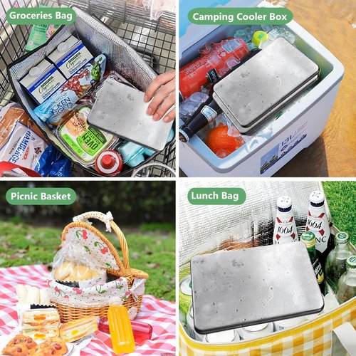 Stainless Steel Ice Packs for Camping, Picnic Basket, Stainless Steel Freezer Packs for Cooler Box, Reusable Ice Packs to Keep Food and Drinks Fresh and Cool (SS-2 Pack)