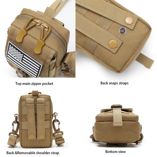 Tactical Molle Accessories Pouch with Shoulder Strap Multi-Functional Tool Pouch Waist Bag Phone Cash&Card Holder for Daily(Black)