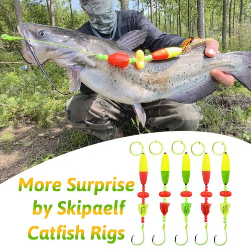 Skipaelf Catfish Rig Float With Rattler, 5pcs Santee Cooper Rigs for Fishing, 8/0 Circle Hooks, Catfishing Tackle and Equipment