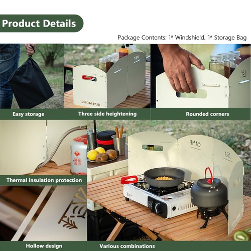 Outdoor Wind Deflector,Cassette Stove Folding Wind Deflector, Steel Windproof Hood for Stove, Gas Stove Wind Deflector, Camping Thickened Stove Ring, Portable 4 Plates Wind Blocker (Black)