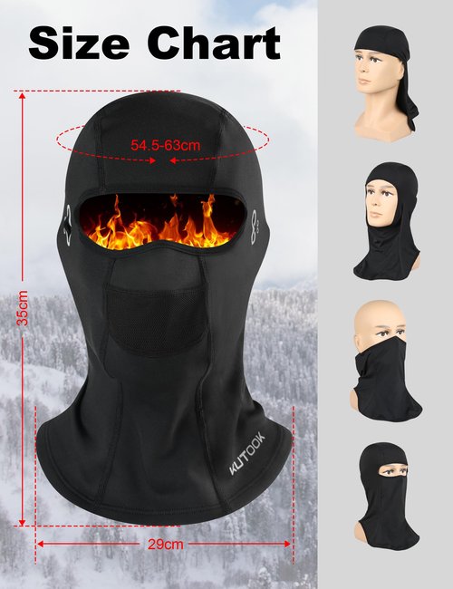 KUTOOK Black Balaclava Ski Mask Men Women Winter Motorcycle Football Full Head Face Mask Cold Weather Pasa Montañas para Hombre Black 2