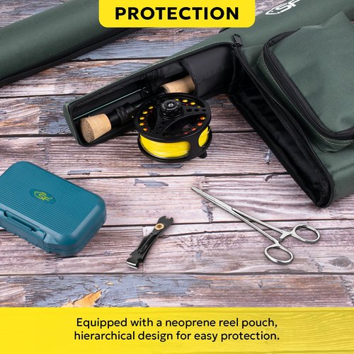 SF Fly Fishing Rod Combo Starter Kit - 4 Piece 4WT 8FT Emerald Green 24T Carbon Fiber Trout Rod with Reel, Case, Fly Box, Tapered Leader, Knot Tying Tools
