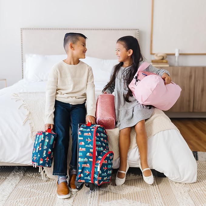 Wildkin Kids Overnighter Duffel Bag – Carry-On Size, Ideal for School & Sleepovers – Darling Dinosaurs