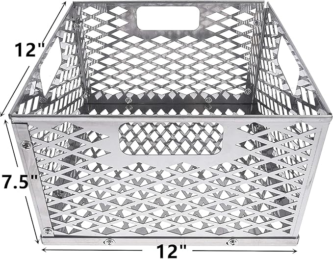 BBQ-PLUS Charcoal Firebox Basket and Smoker Door Clamps for Oklahoma Highland Bandera Longhorn,Charcoal Box,Fire Basket and Latches for Most Offset Smoker Grill,12 W x 12 D x 7.5 H,Stainless Steel