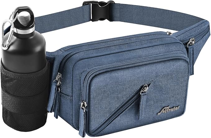 Fanny Pack Waterproof Waist Bag Pack Men Women Hip Bum Bag With Water Bottle Holder Adjustable Strap Suitable For Outdoors Workout Traveling Hiking Cycling Dog Walking Pouch Bag(Blue)