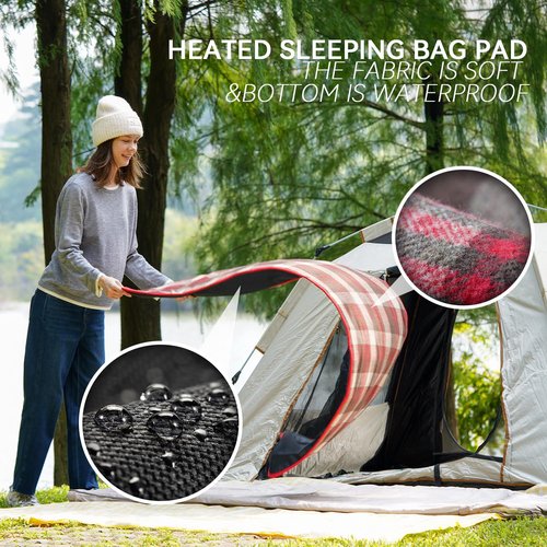 ZIREOT Battery Operated Heated Sleeping Pad for Sleeping Bag -3 Heating Zones with Battery Pack Waterproof Anti-Slip Far Infrared Heating Ideal for Cold Weather Camping Heated Sleeping Bag Liner