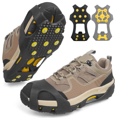 Ice Cleats for Shoes and Boots - Snow Traction Cleats Crampons with 11 Studs for Walking on Snow and Ice - Anti Slip Overshoe Footwear Rubber Walking Cleat Crampon(L【Women(10-11.5)/Men(8.5-10)】)