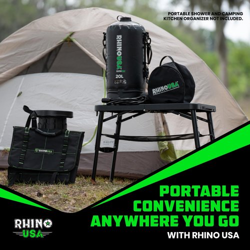 Rhino USA Portable Camping Table and Stool Set - Lightweight Foldable Camp Tables with Net for Beach Trips, Fishing, Picnic, Cooking & Much More (Black)