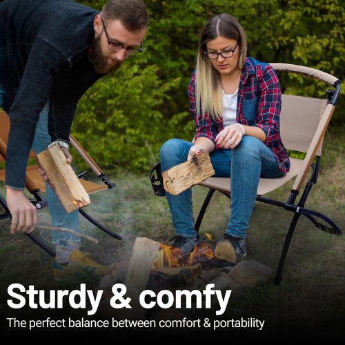 喜马拉雅 Folding Chair Double-Side Seat, Camping Chair Usable On Both Sides, One Chair Two Heights, Carbon Steel Portable Foldable with Cup Holder for Camp Beach Picnic Patio Sports Brown Beige