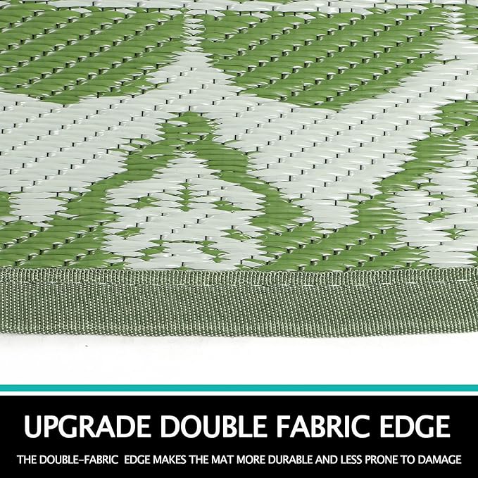 Capslpad 6Ft Round Outdoor Rug for Patios Clearance Reversible Mat Plastic Straw Patio Rugs Lightweight RV Camping Mat Circle Outside Area Rug Carpet for Balcony Deck Trailer Picnic BBQ,Green