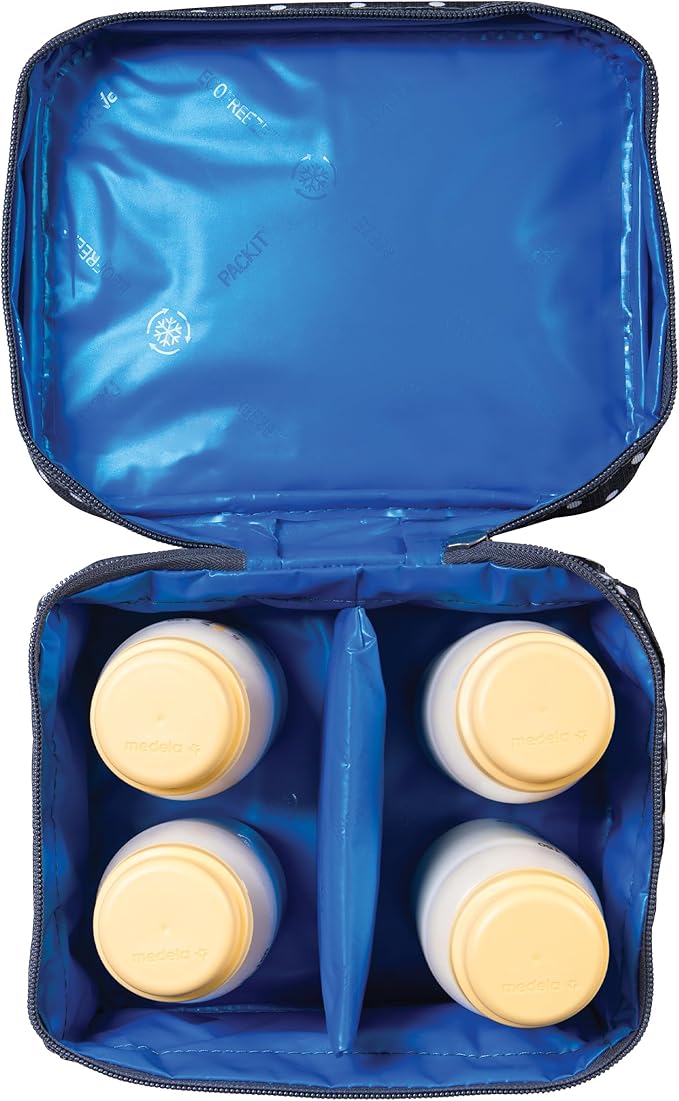 PackIt Freezable Bottle Cooler for Breastmilk and Formula, Polka Dots, Built with EcoFreeze Technology, Collapsible, Reusable, Zip Closure and Top Handle, Fits up to four, 5 oz Bottles