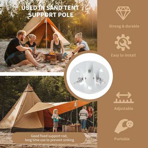 QIANXIHAORQ Tent Pole Accessories Base, Used for Outdoor Awnings, Camping Tarps, and Beach Tents. Aluminum, Adjustable (Suitable for Tent Poles with Diameter 22.5mm-45mm) 2 Pcs