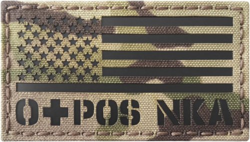 Infrared USA Flag OPOS O+ Blood Type NKA NKDA IR Tactical Morale Touch Fastener Patch (Multicam)