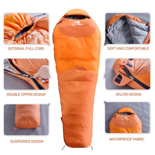 TsingTsingNest Sleeping Bag 3 Season 20F Fill 21 Ounces of Duck Down 650Fill Power Duck Down Sleeping Bag Ultralight Camping Backpacking Gear Equipment Traveling Campers and Outdoors Orange Large