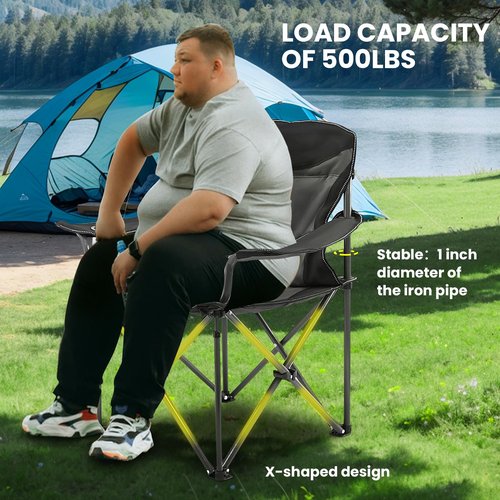 WILDROOTS Heavy Duty Fully Padded Camping Chair, Oversize Padded Arm Rest High Back Rest Folding Chair