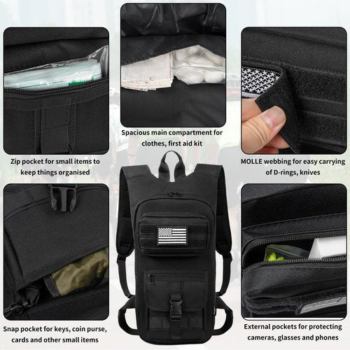 LASUK Hydration Backpack, Tactical Molle Water with 2L TPU Water Bladder, for Men Women Lightweight Water Backpack, Hydration Pack for Hiking, Biking, Climbing and Hunting, Black