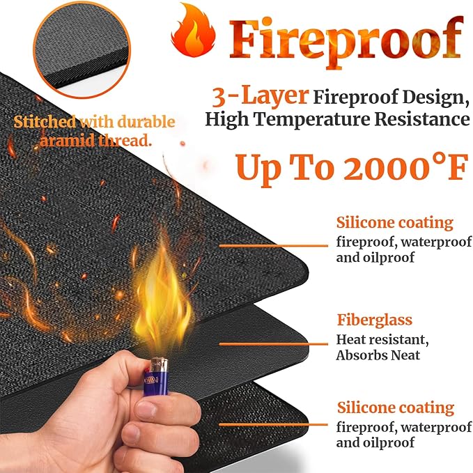 40" Square Fire Pit Fireproof Mat, 4 Layers Under Grill Mat BBQ Pad Fireproof Waterproof Oil-Proof Protect for Deck Patio Grass Outdoor Wood Burning Fire Pit and BBQ Smoker