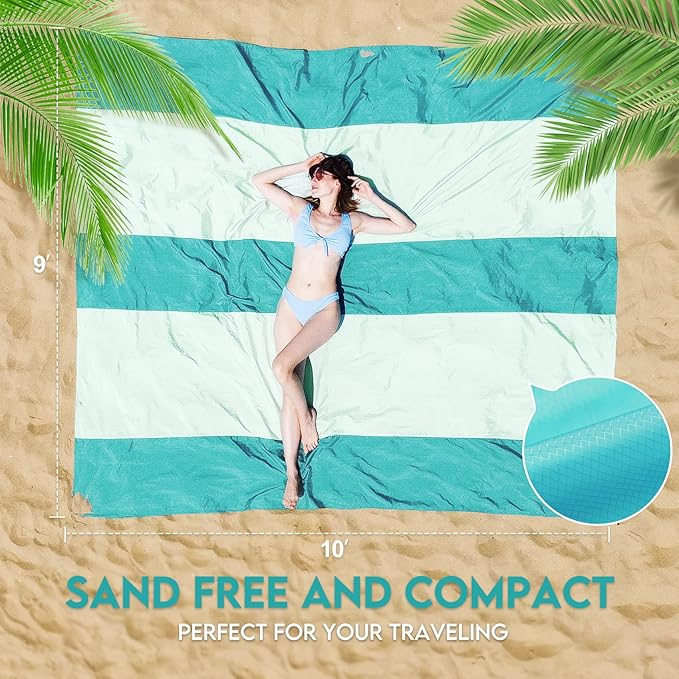 BYDOLL Nylon Beach Blanket Waterproof Sandproof Oversized 10'x9' Suits 1-8 Adults Sand Free Extra Large Blanket Lightweight Soft Picnic Mat for Beach Travel Camping