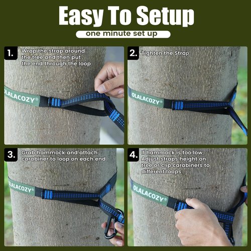 OLALACOZY Camping Hammock,Camping Essentials,Lightweight Portable Double & Single Hammock with Tree Straps, Camping Gear for Outside Hiking Camping Beach Backpack Travel, Black & Grey, Large
