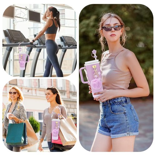 Purple 7PCS Stanley Cup Accessories Set for 30oz 40oz Tumbler - Includes Water Bottle Handle Strap, Cup Boot, Straw Cover, Handle Charm