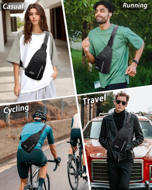 Seoky Rop Sling Bag for Women Men One Shoulder Crossbody Bag Backpack Fanny Pack Cross Body Bags for Travel Day Trip Black