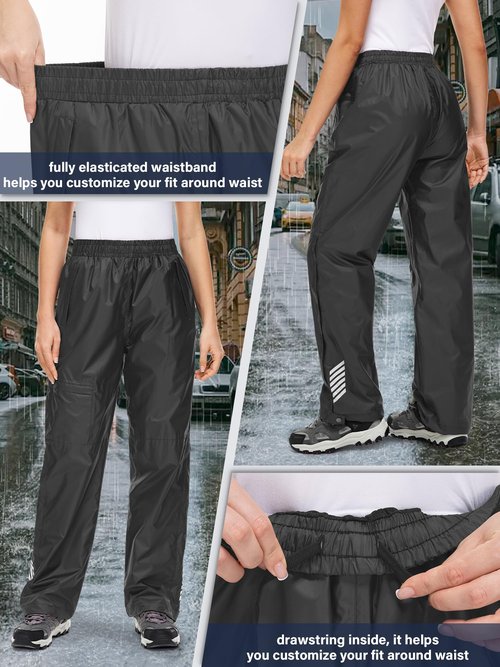 Women's Rain Pants Waterproof Hiking Pants Windproof Lightweight Rain Over Pants for Outdoor Golf Fishing Rainy Day,2090,Black,M