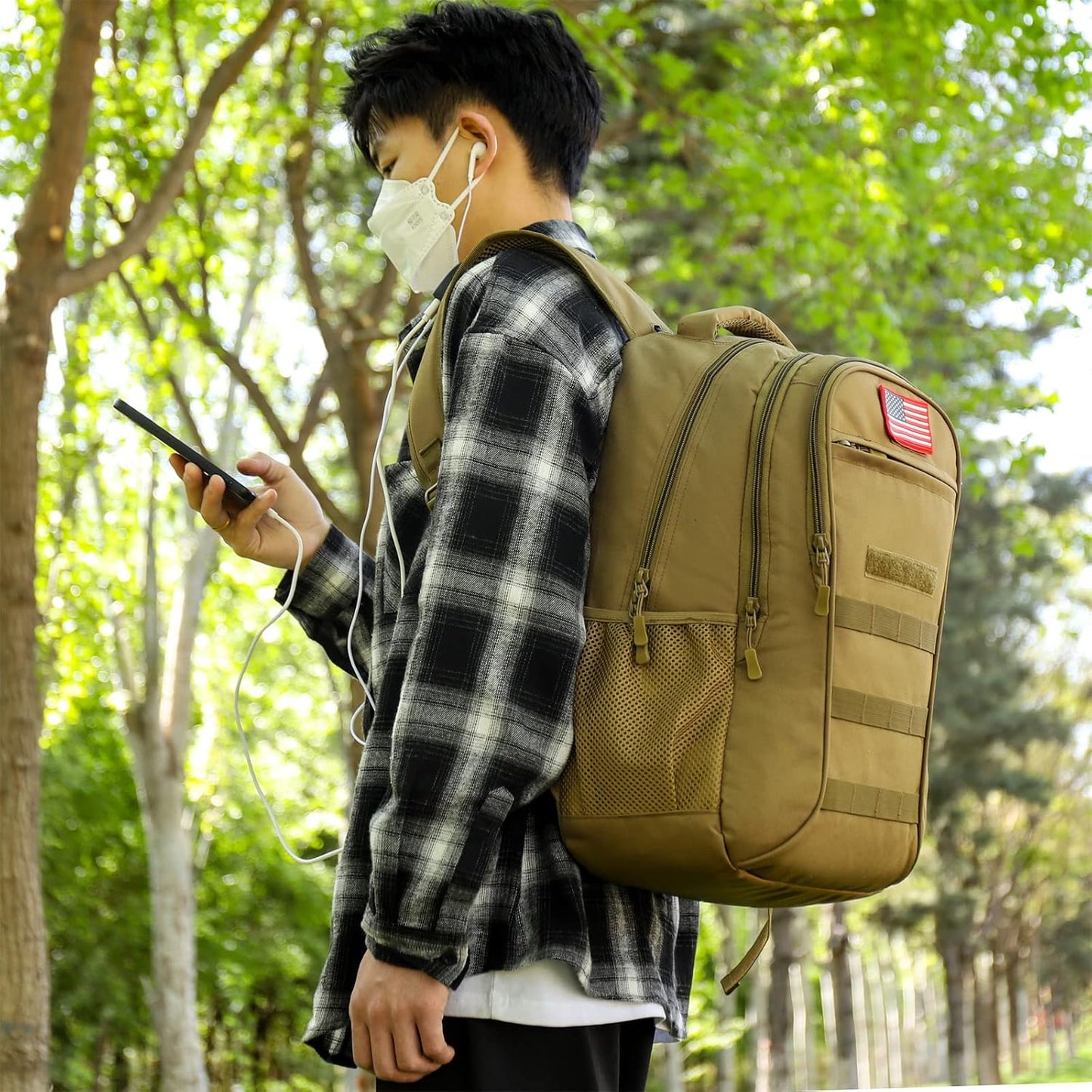 outdoor plus Camo Backpack,Military Boys Backpacks for School,40L Army Bookbag with USB Charging Port Waterproof