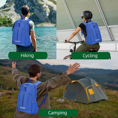 Monaker Ultralight 20L Foldable Backpack, Multi-Pocket Design, Compact to Palm-Sized, Ideal for Hiking, Travel & Daily Use