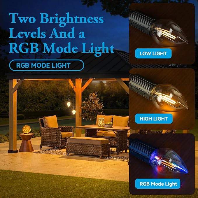 Rechargeable LED Gazebo Lights Waterproof Outdoor Hanging Lights with 3 Modes, Battery Operated Candle Shape Chandelier for Pergola, Patio and Garden Light 1 Pack