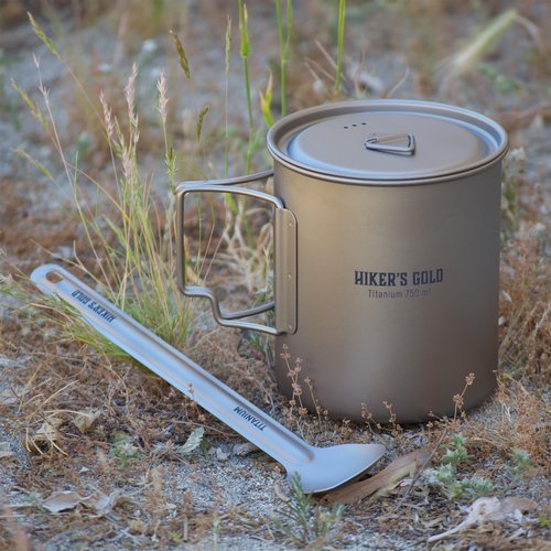 Hiker's Gold 750 ml Titanium Pot for Backpacking, Camping, Hiking