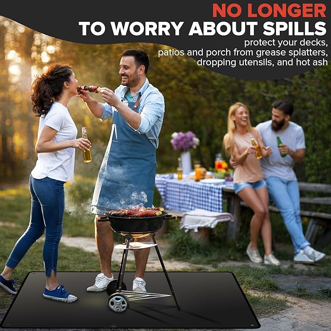 70" x 48" Under Grill Mats for Outdoor Grill, Double-Sided Fireproof Grill Protector Pad, Waterproof, Oil-Proof, Indoor Fireplace/Fire Pit Mat, Easy-Clean BBQ/Grill Floor Mat for Deck, Patio and Lawn