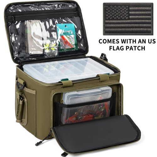 WELIDAY Fishing Tackle Bag for Fishing, Water Resistant Fishing Gear Storage Bag, Soft Tackle Box Storage Case for Saltwater or Freshwater (Green)