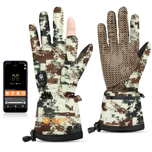 SAVIOR HEAT Heated Gloves for Hunting, Camouflage Touchscreen Gloves for Men Women, Fishing, Shooting, Cold Weather (Rock, M/L)