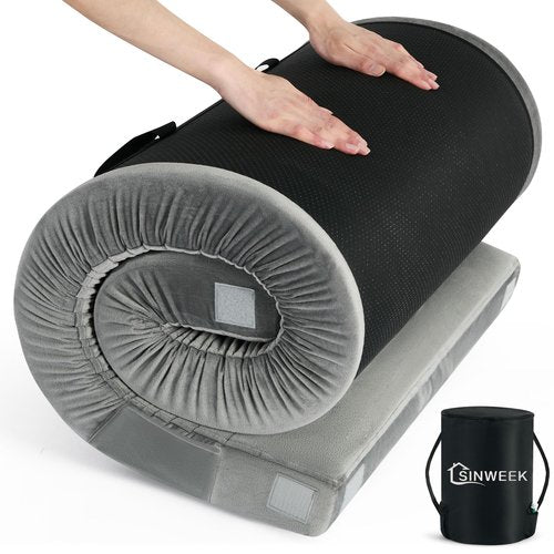 Sinweek 4 Inch Thick Memory Foam Camping Mattress CertiPUR-US Waterproof Portable Roll Up Mattress for Adults Single Mattress Car Van Sleeping Mat Pad with Carrying Bag
