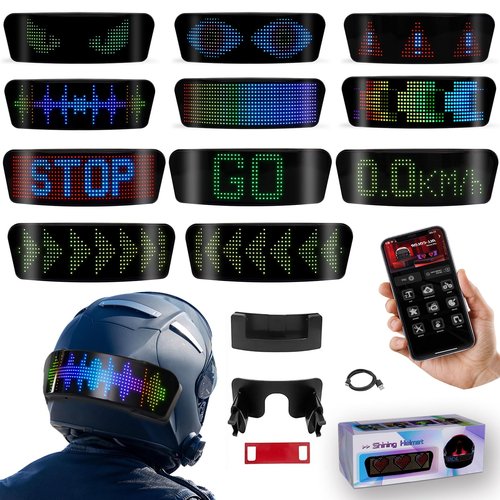 Smart Led Motorcycle Bike Cycling Helmet Display Sceen Light with Turn Signals Light,Speedometer,Programmable APP,Customizable Patterns Display Helmet Light Display Sceen for Night Ride,Waterproof
