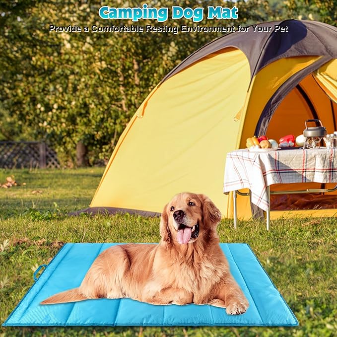 BWOGUE Large Outdoor Dog Bed, Portable Waterproof Camping Mat, Washable Travel Mat with Carry Bag for Medium and Large Dogs, 47"X27" (Blue)