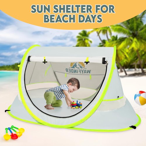 Large Pop Up Baby Beach Tent, Instant Sun Shade for Toddler, Portable Sun Shelter with Mosquito Net, UPF 50+ UV Protection for Infants