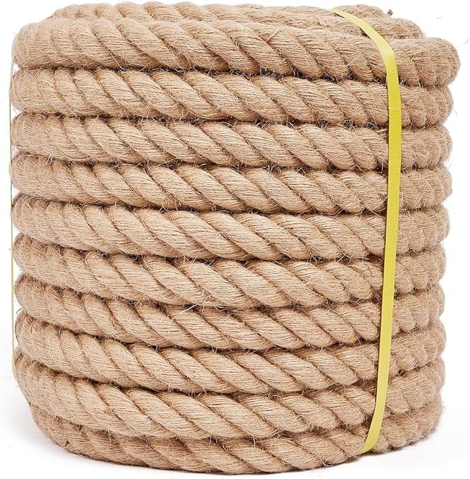 Jute Rope 1 1/2 Inch 100 Feet, Heavy Duty Rope Manila Twisted Hemp Rope Thick for Nautical, Railings, Hammock, Swing, Crafts, Bundling, Tug of War, Home Decorating, Landscaping
