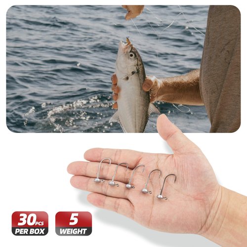 PROBITE Ned Rig Jig Heads Kit – 30pcs Mushroom Jighead Hooks for Bass & Crappie Fishing Lures, Perfect for Soft Plastic Baits in Freshwater & Saltwater, 1/8oz