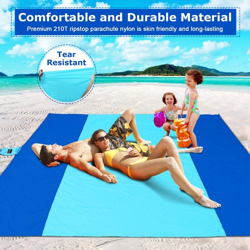 Gorich Beach Tent Sun Shelter with UV UPF50+ Protection for 6-7 People and Extra-Large Sandproof Waterproof Beach Blanket, Perfect for Camping, Travel, and Hiking (SkyRoyal, 10'x9')
