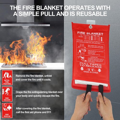 Vnmkp Home Emergency Fire Blankets 40“ x 40” Fiberglass Fire Blankets Essential Emergency Fire Blankets for Home and Kitchen 2 Packs