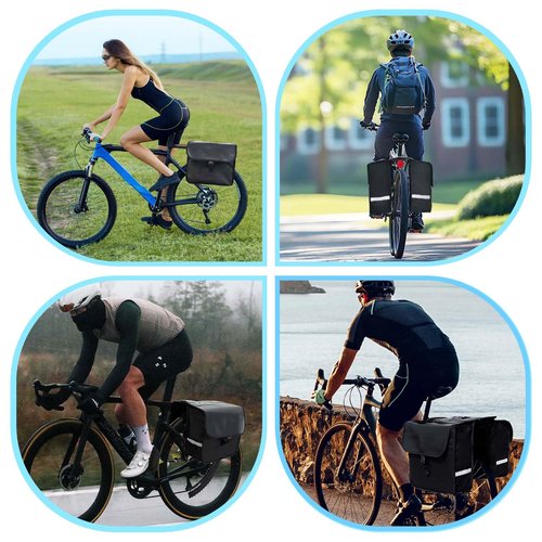Bike Panniers Rear Rack Bag, 28L Large Capacity Water-repellent Bicycle Saddle Bags, Sturdy and Wearable Bicycle Trunk Bag with Reflective Trim for Grocery Shopping Commuter Long Cycling Trip
