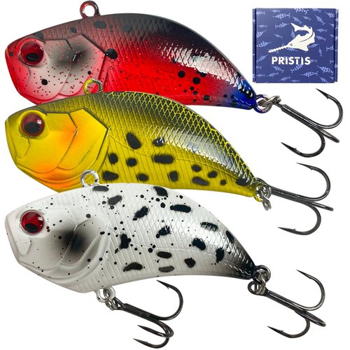 Pristis 3 pcs Lipless Crankbait for Bass Fishing, Mini Sinking Crank Bait with Vibrant Coating & Treble Hooks for Freshwater Saltwater, Minnow Rattle Trap Lure Set for Perch Trout Walleye, Red