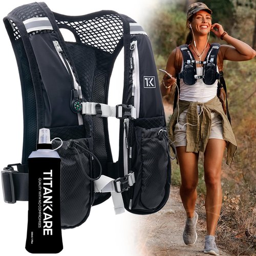 TITANKARE Hiking Backpack Running Vest – Elite Series 5L Vest with Pockets, Lightweight Water Bottle, Phone Holder, Adjustable Reflective Marathon Trail Running Gear Hiking Backpack for Women and Men