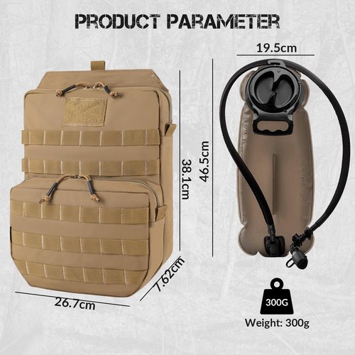 VOTAGOO GEAR Tactical Molle Hydration Pack with 3L Inner Bladder - Lightweight Water Reservoir Bag for Molle Vest Backpack, for Hiking, Hunting