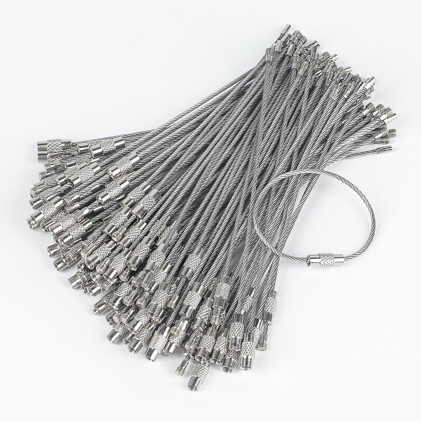 Pawfly 5 Inch/10 Inch Wire Keychain Cable Large Stainless Steel Key Ring Loop Holder, 20/50/100 Pack