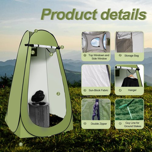 Camping Toilet Kit with Pop Up Privacy Tent, X Large Portable Folding Toilet Potty for Adults, Outdoor Camp Shower Tents,Changing Room with Carry Bag (Green)